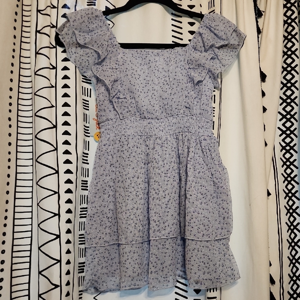 Girls Blue Floral Ruffle Sleeve Dress Size S 6/7